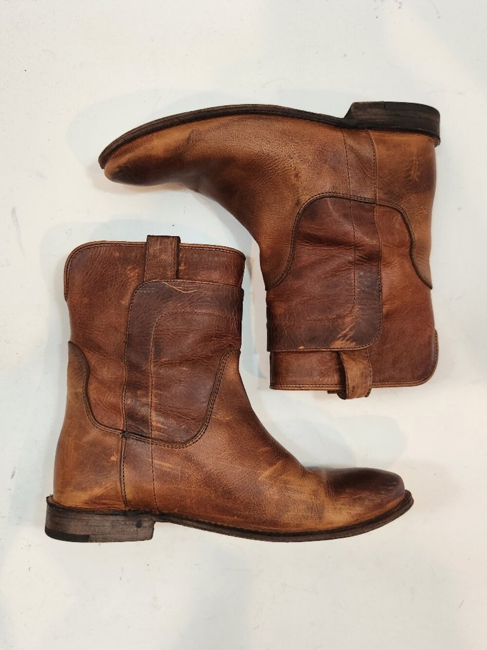 Frye Paige Short Leather Riding Boots Cognac Brown Womens 6.5B